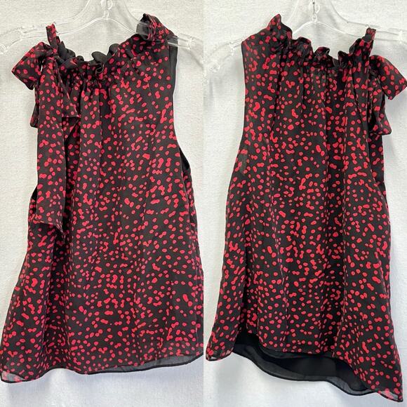Michael Michael Kors Y2k tie high neck sleeveless blouse red dot print size 4 - Picture 10 of 15